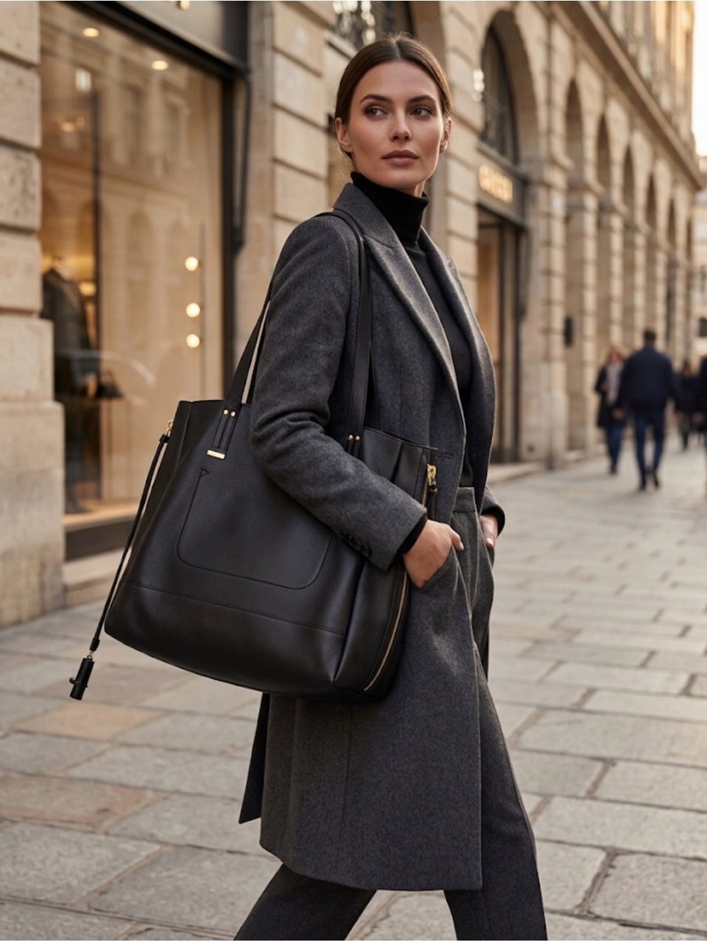 Jerome Dreyfuss Black Leather Tote with Gold Accents